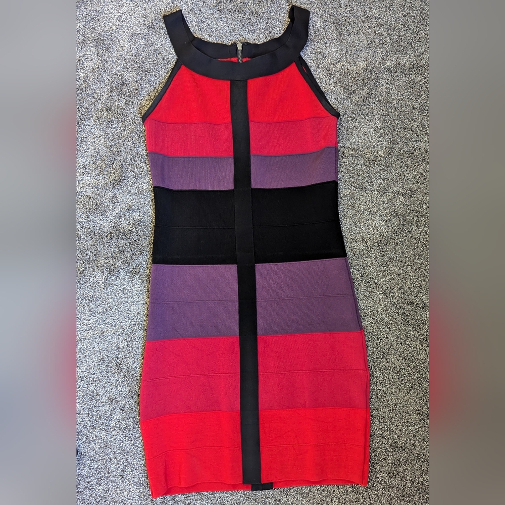 Jax fitted red/purple/black striped dress